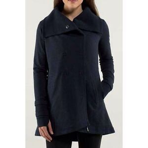 82 LULULEMON Gratitude WRAP SNAP navy blue SWEATSHIRT JACKET sz 8